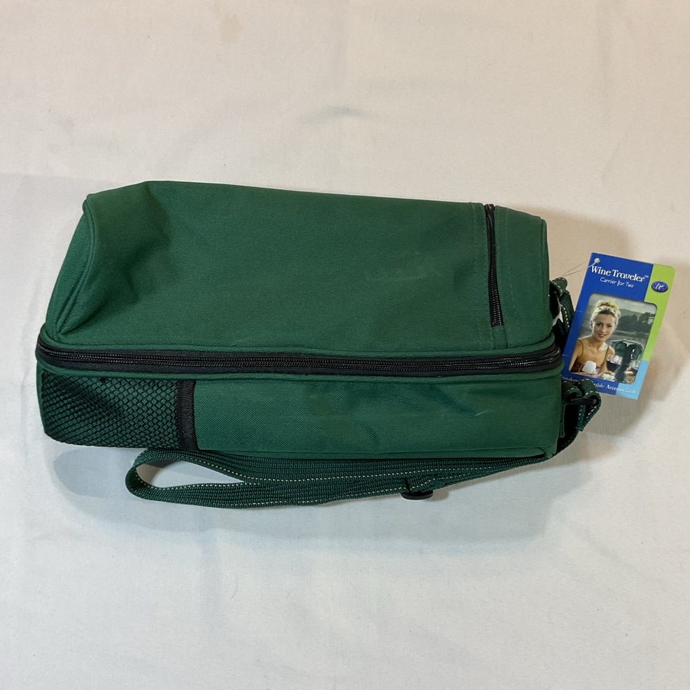 Wine Traveler Carrier for‎ Two Dark Green Case, 2 Plastic Wine Glasses included